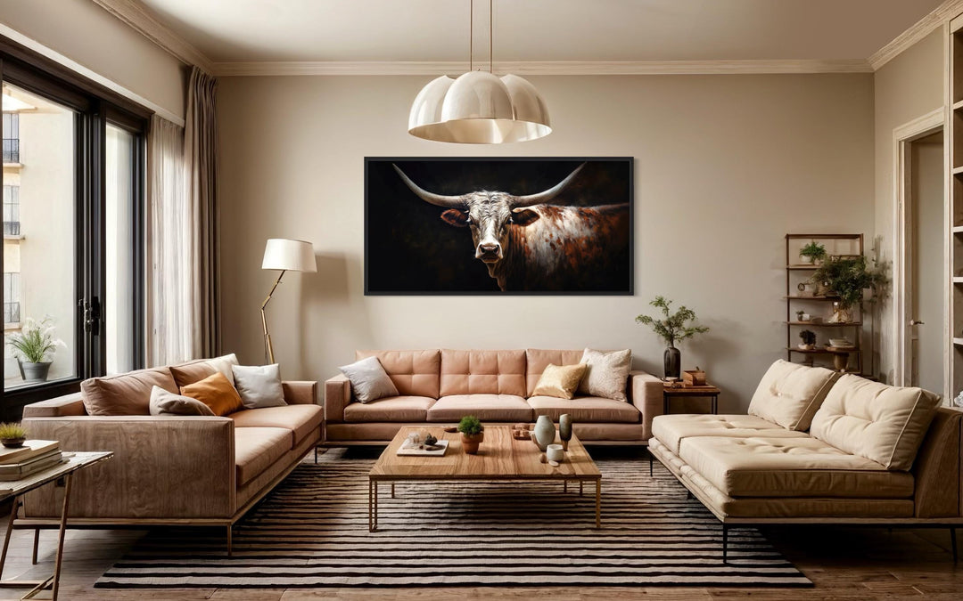 Texas Longhorn Cow Oil Painting Canvas Wall Art Print