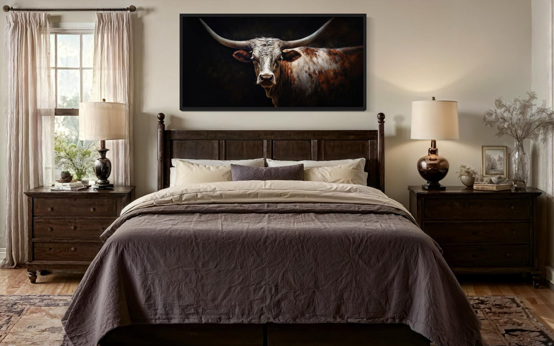 Texas Longhorn Cow Oil Painting Canvas Wall Art Print