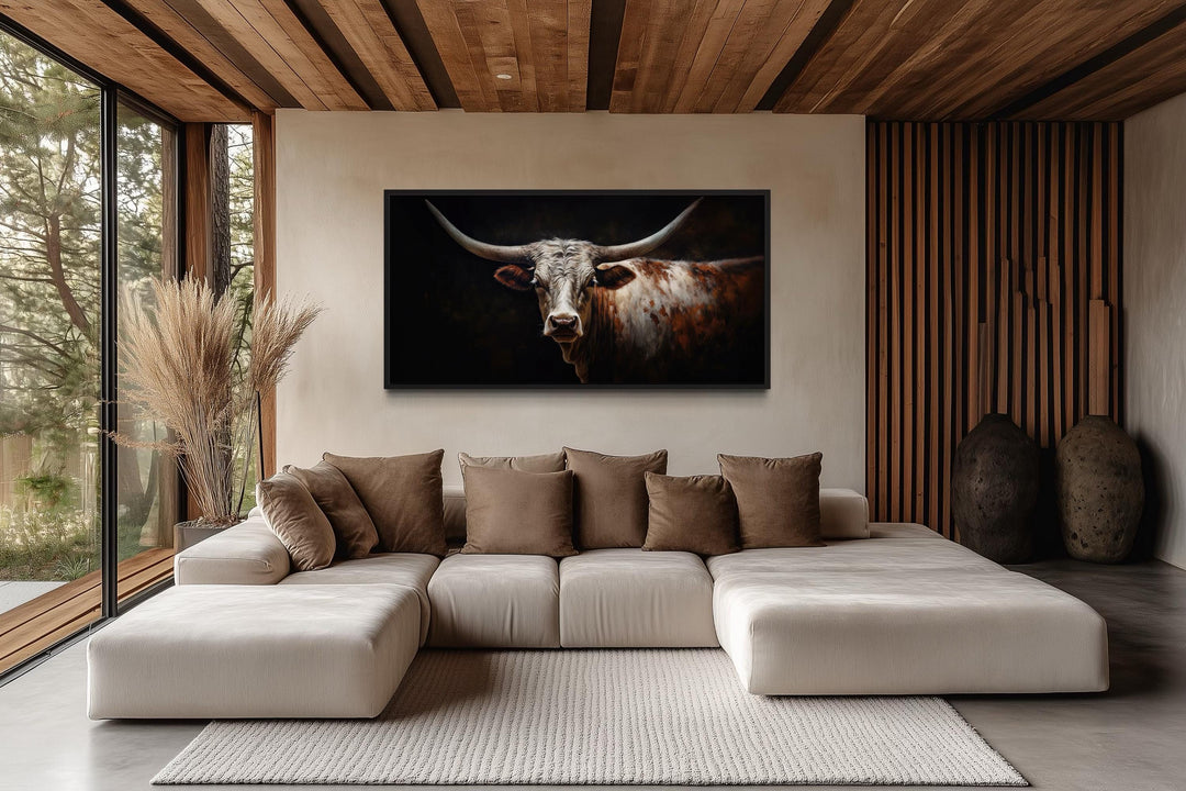 Texas Longhorn Cow Oil Painting Canvas Wall Art Print