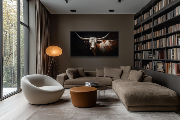 Texas Longhorn Cow Oil Painting Canvas Wall Art Print