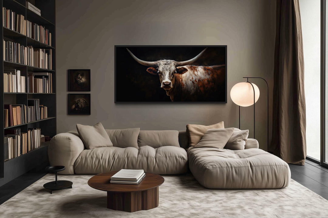 Texas Longhorn Cow Oil Painting Canvas Wall Art Print