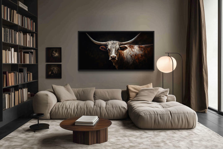 Texas Longhorn Cow Oil Painting Canvas Wall Art Print