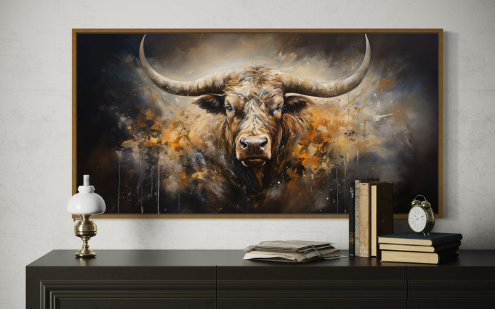 Texas Longhorn Steer Abstract Framed Canvas Wall Art