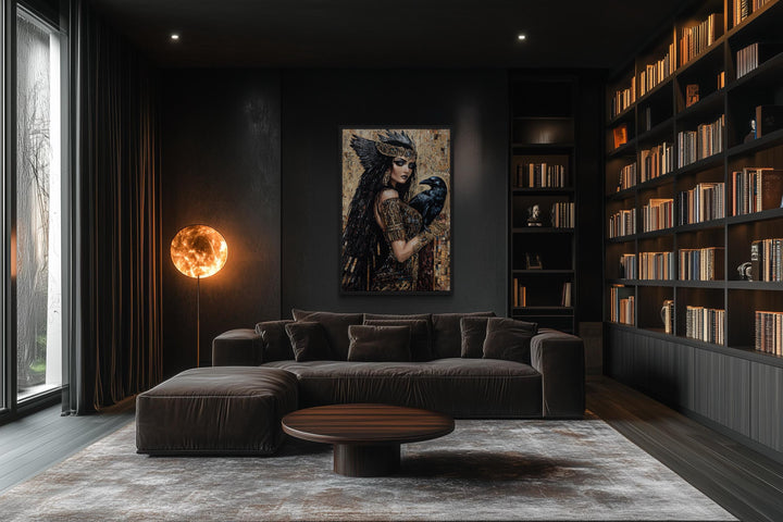 The Morrigan Celtic Goddess With Raven Mosaic Painting Canvas Wall Art