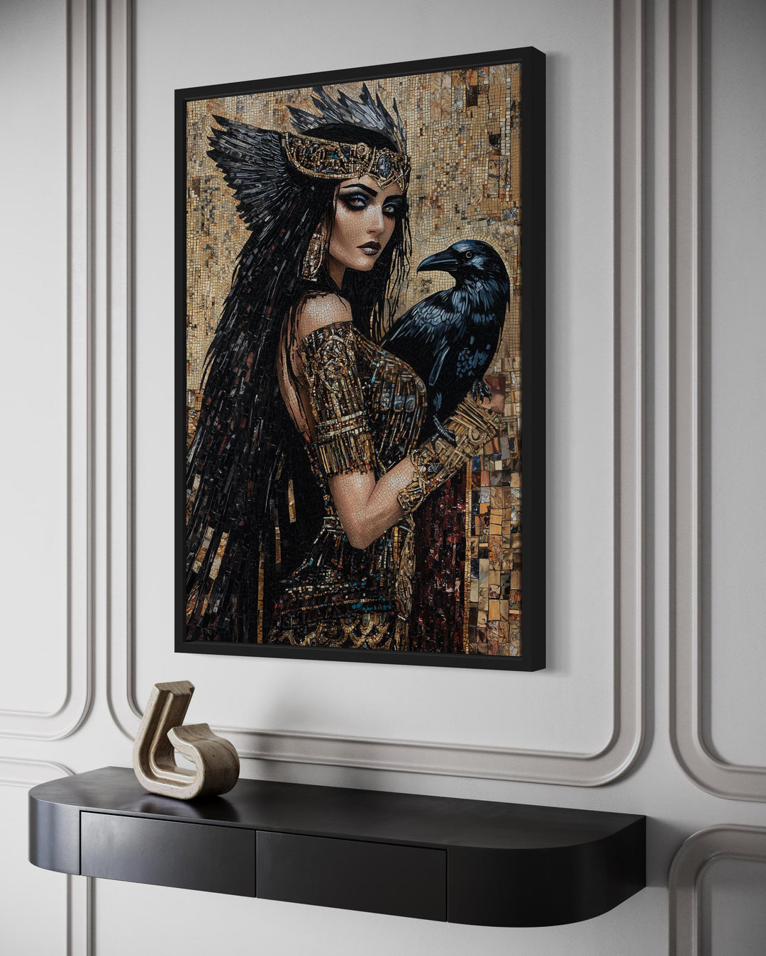 The Morrigan Celtic Goddess With Raven Mosaic Painting Canvas Wall Art