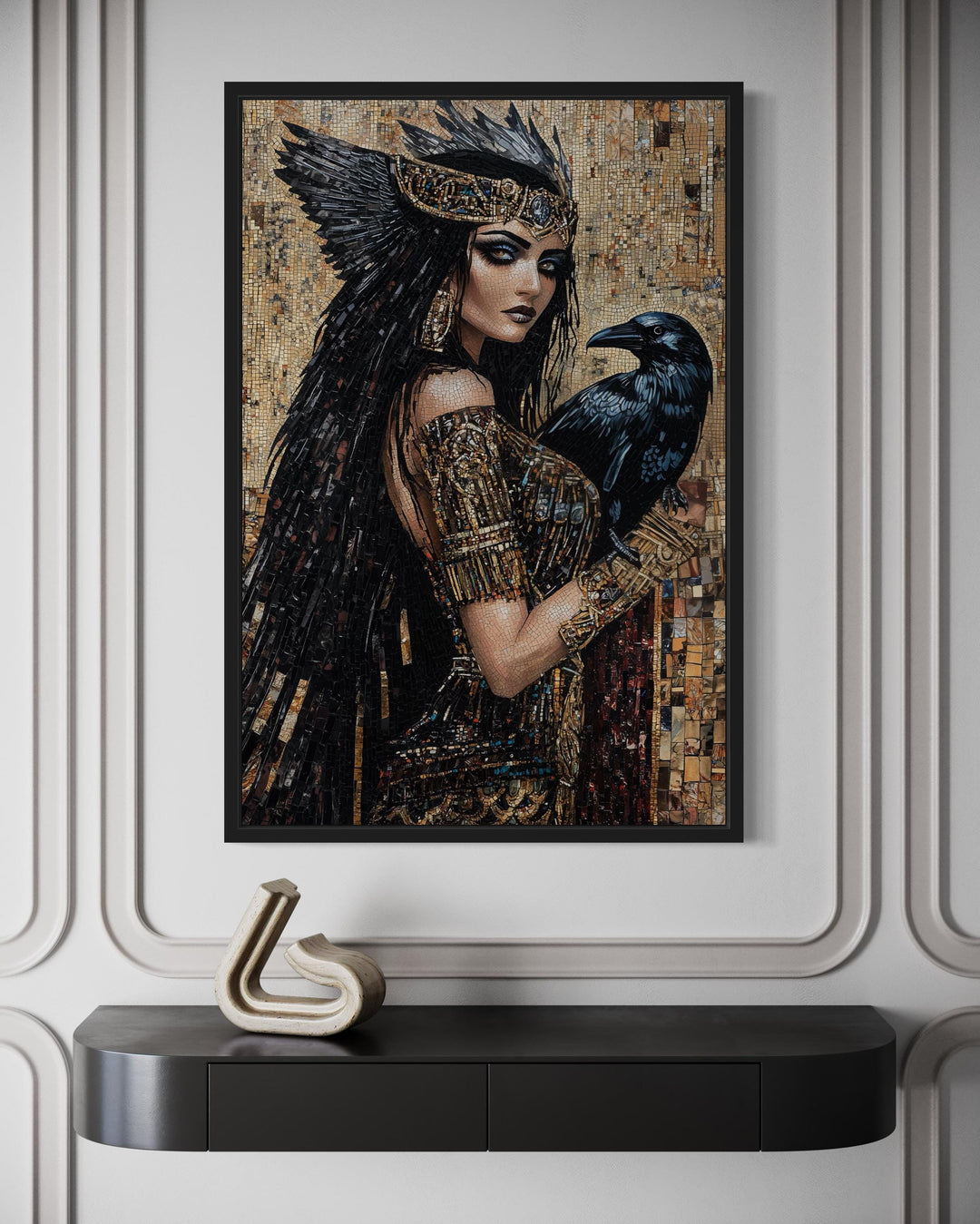 The Morrigan Celtic Goddess With Raven Mosaic Painting Canvas Wall Art