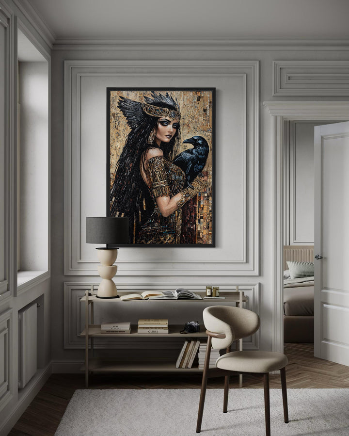 The Morrigan Celtic Goddess With Raven Mosaic Painting Canvas Wall Art