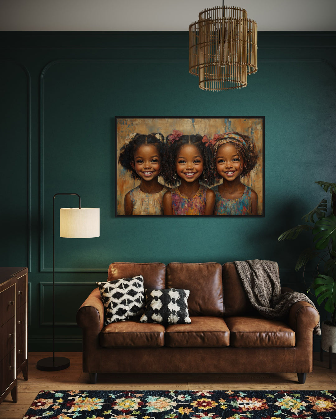 Three Happy Black Girls Smiling Framed Canvas Wall Art