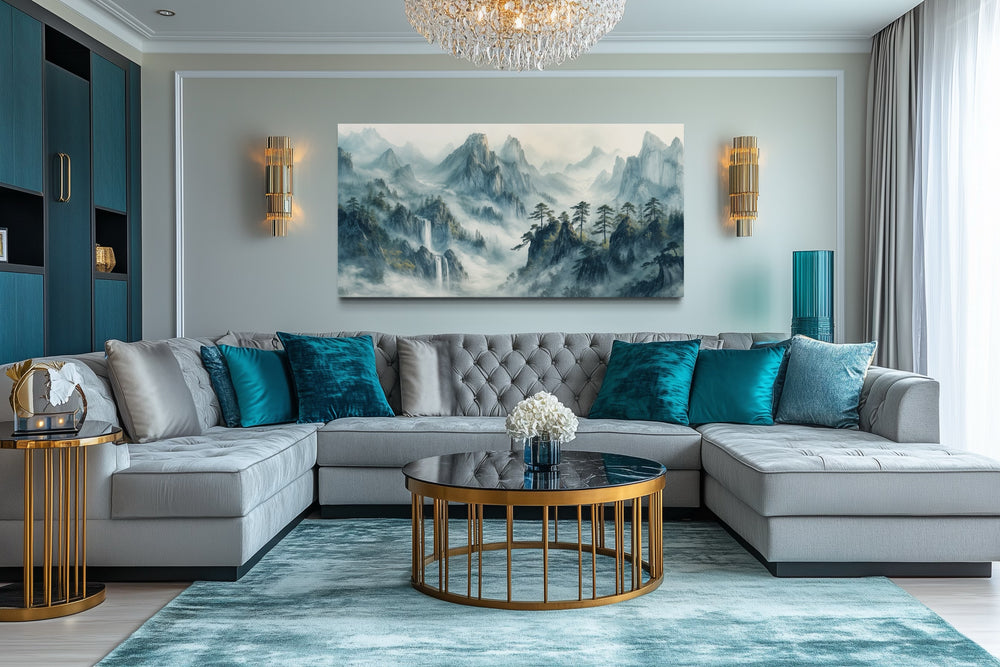Traditional Chinese Mountain Landscape In Shan Shui Hua Style Framed Canvas Wall Art