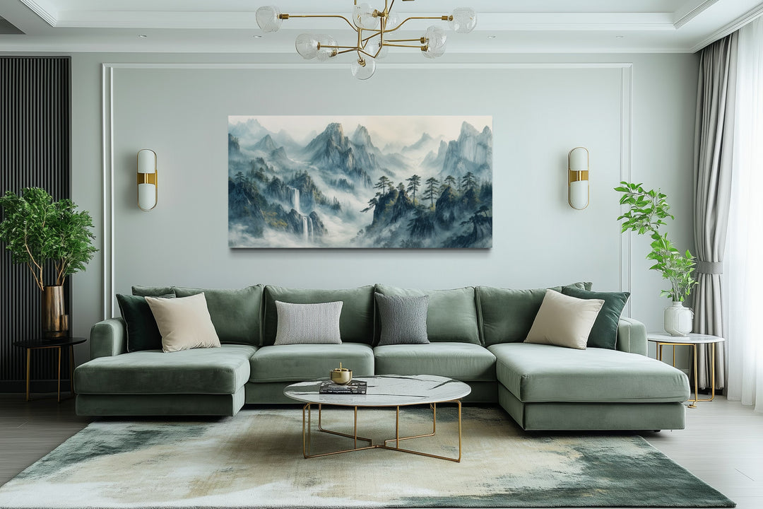 Traditional Chinese Mountain Landscape In Shan Shui Hua Style Framed Canvas Wall Art