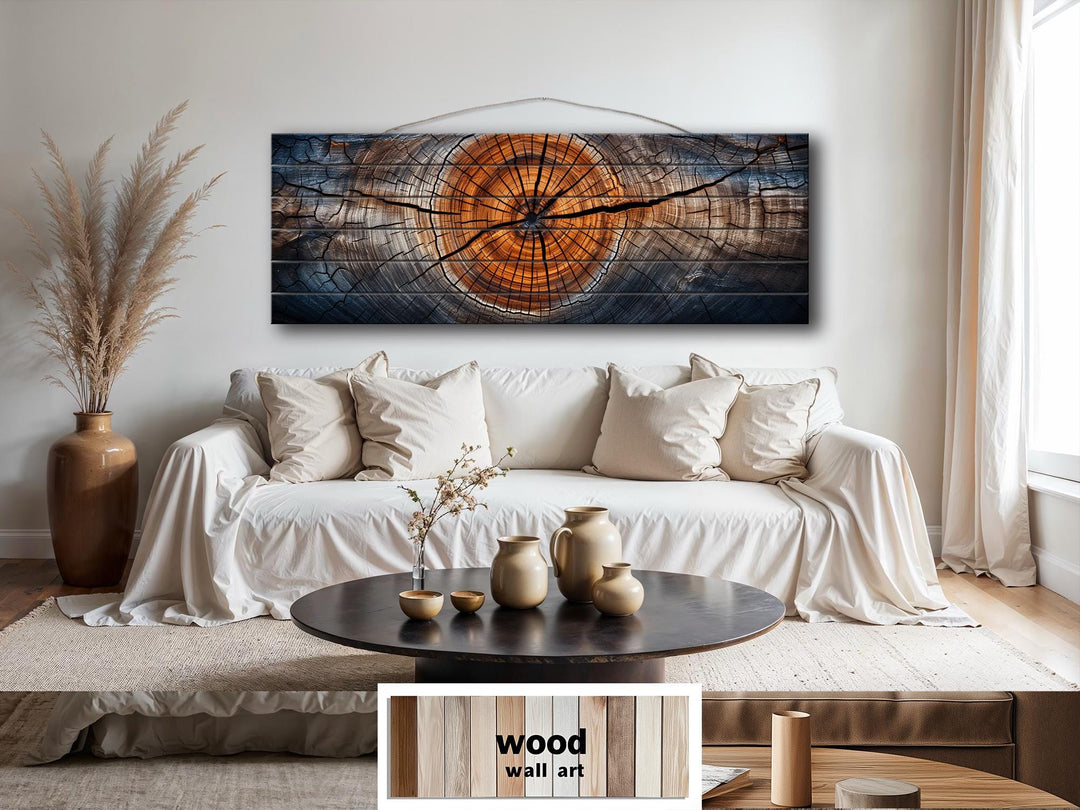 Tree Rings Real Wood Long Horizontal Wall Art