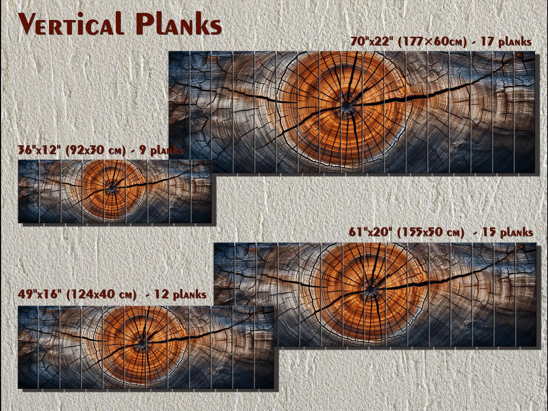 Tree Rings Real Wood Long Horizontal Wall Art