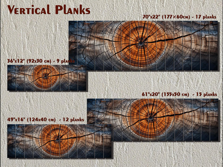 Tree Rings Real Wood Long Horizontal Wall Art