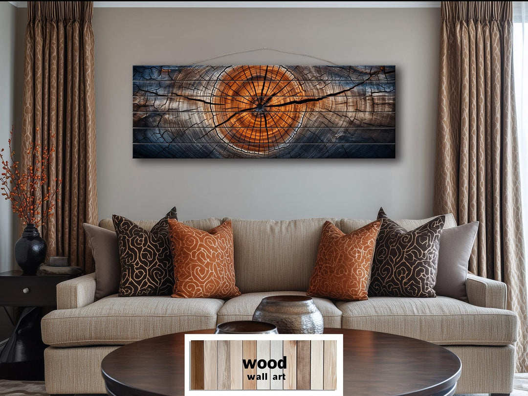 Tree Rings Real Wood Long Horizontal Wall Art