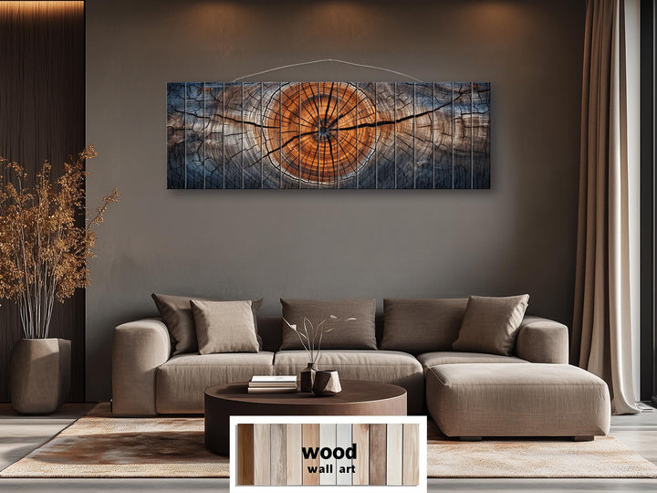 Tree Rings Real Wood Long Horizontal Wall Art