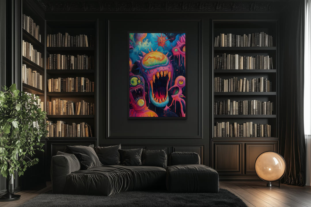 Trippy Cosmic Space Monster Framed Canvas Wall Art