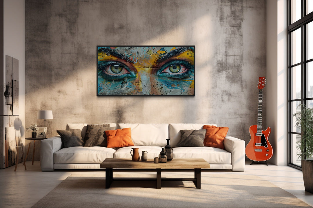 Trippy Eyes Graffiti Painting Framed Large Canvas Wall Decor