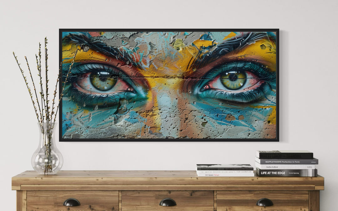 Trippy Eyes Graffiti Painting Framed Large Canvas Wall Decor
