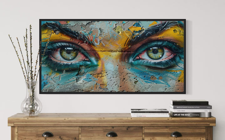 Trippy Eyes Graffiti Painting Framed Large Canvas Wall Decor