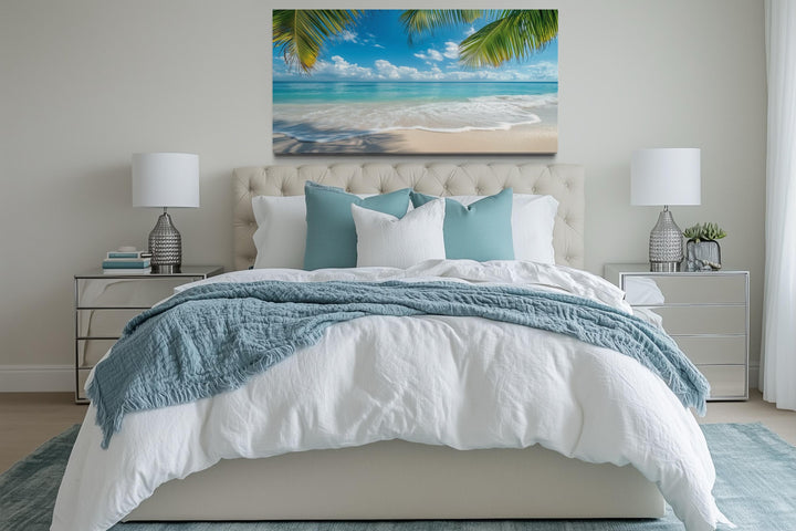 Tropical Beach With Palm Trees Framed Canvas Wall Art