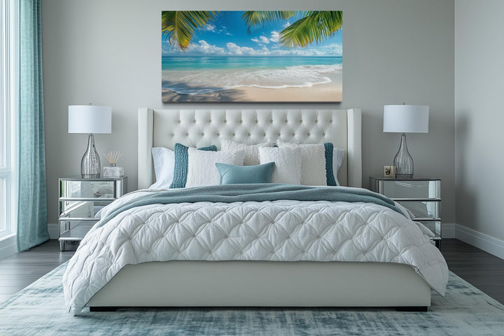 Tropical Beach With Palm Trees Framed Canvas Wall Art