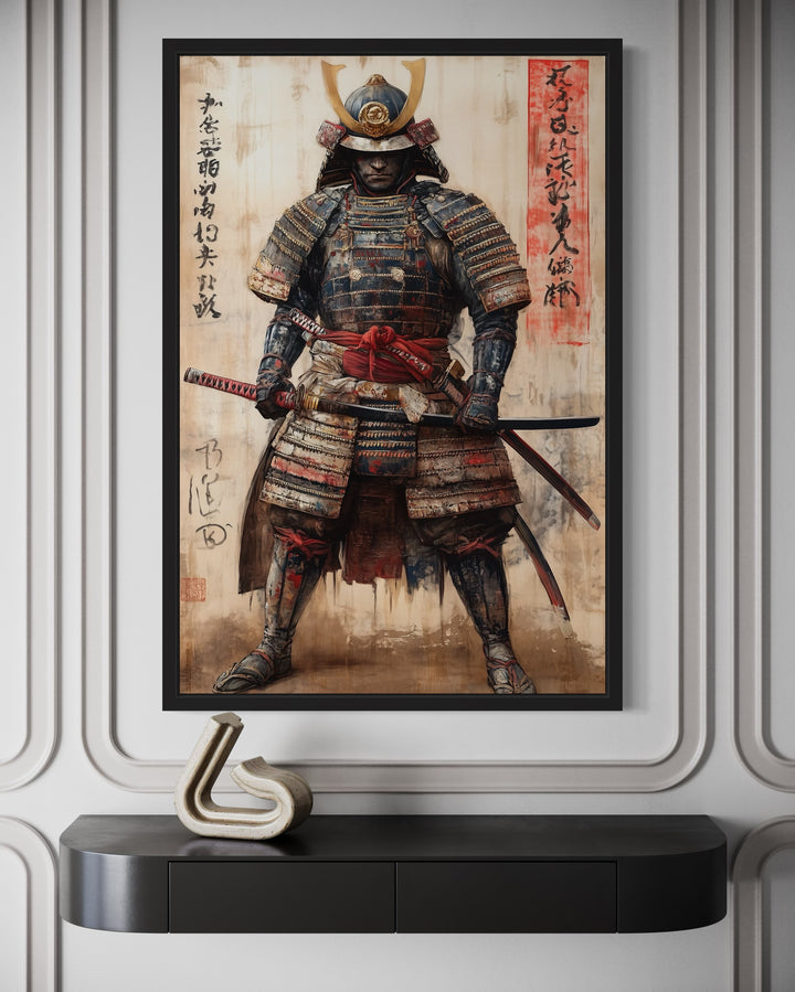 Ukiyo-e Style Japanese Samurai Framed Canvas Wall Art