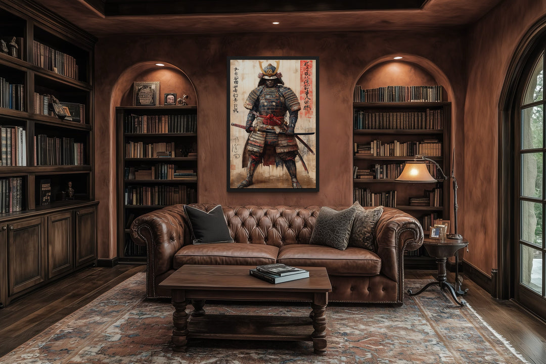 Ukiyo-e Style Japanese Samurai Framed Canvas Wall Art