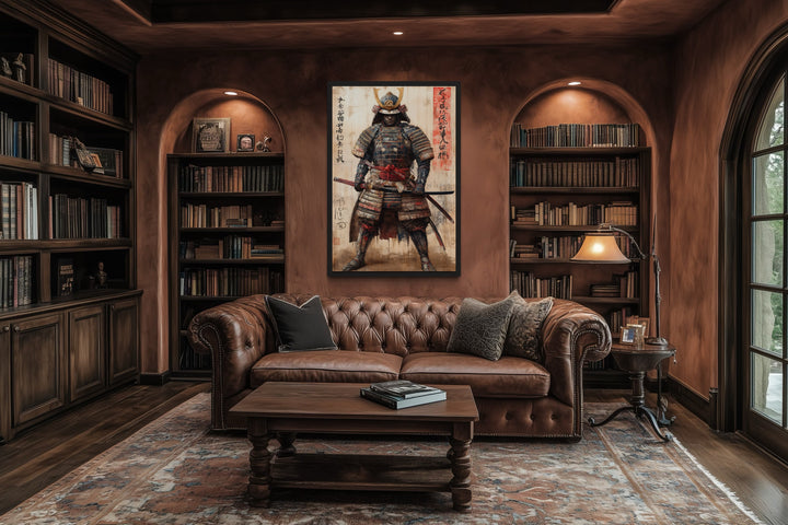 Ukiyo-e Style Japanese Samurai Framed Canvas Wall Art