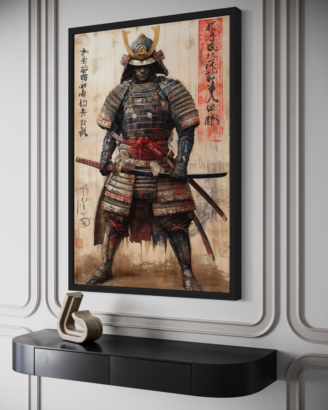 Ukiyo-e Style Japanese Samurai Framed Canvas Wall Art