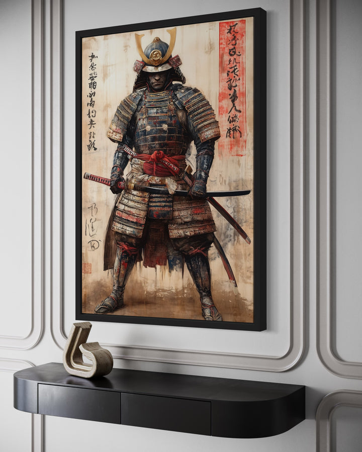 Ukiyo-e Style Japanese Samurai Framed Canvas Wall Art