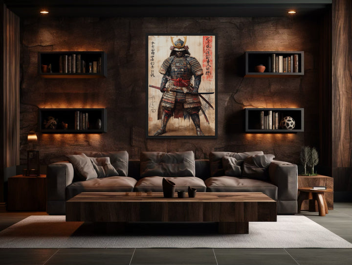 Ukiyo-e Style Japanese Samurai Framed Canvas Wall Art