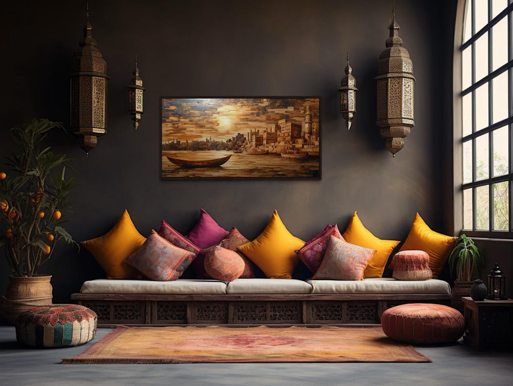 Varanasi Sunset Framed Canvas Wall Art