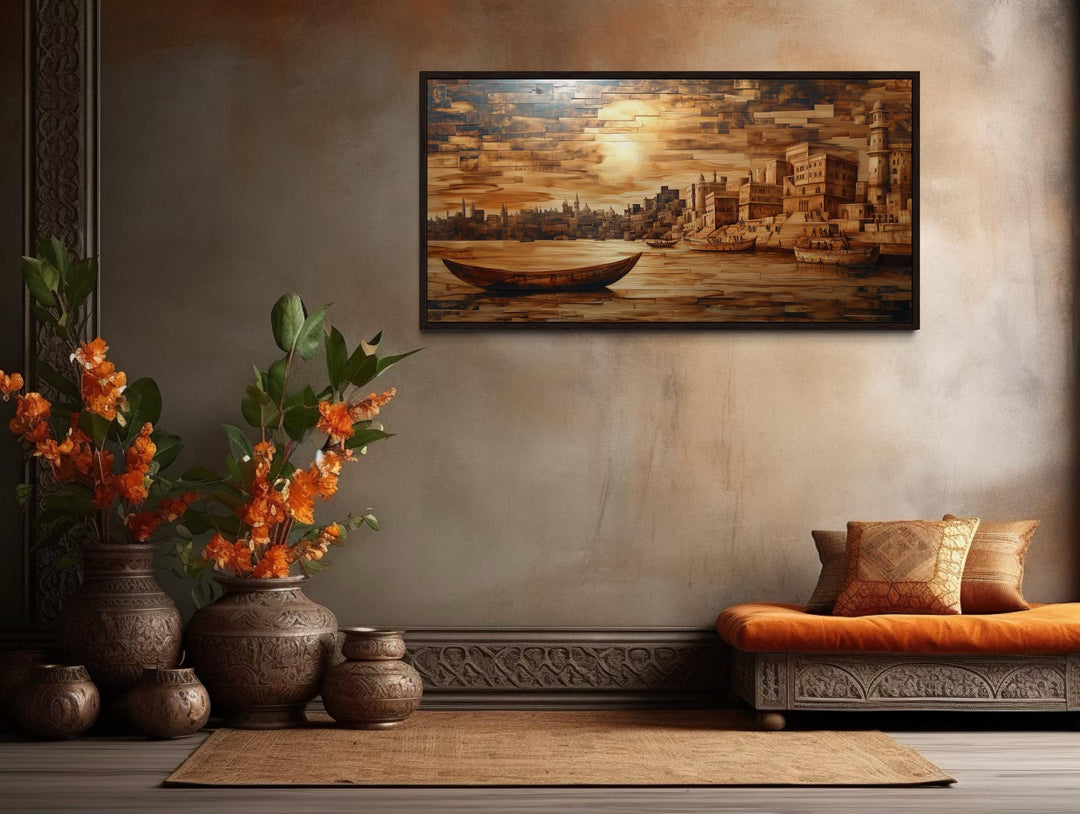 Varanasi Sunset Framed Canvas Wall Art