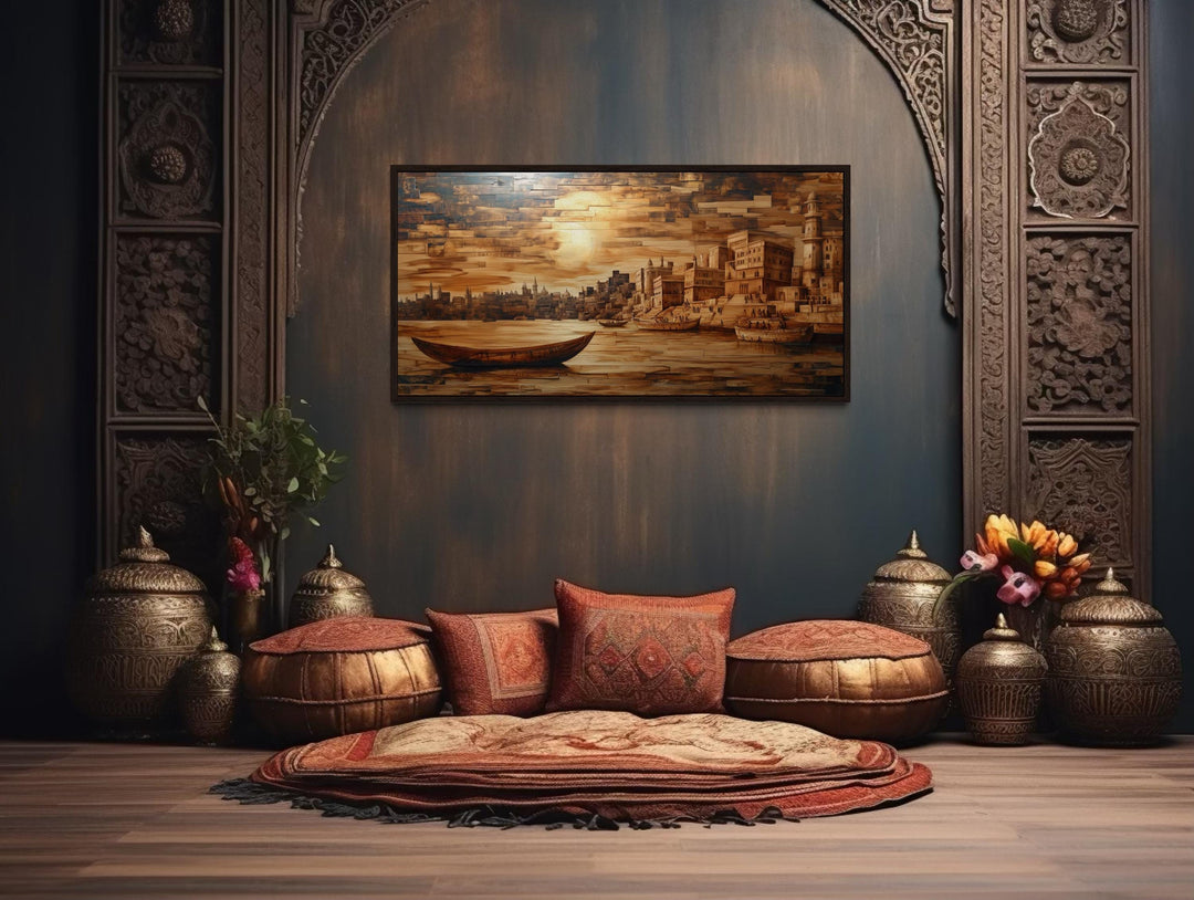 Varanasi Sunset Framed Canvas Wall Art