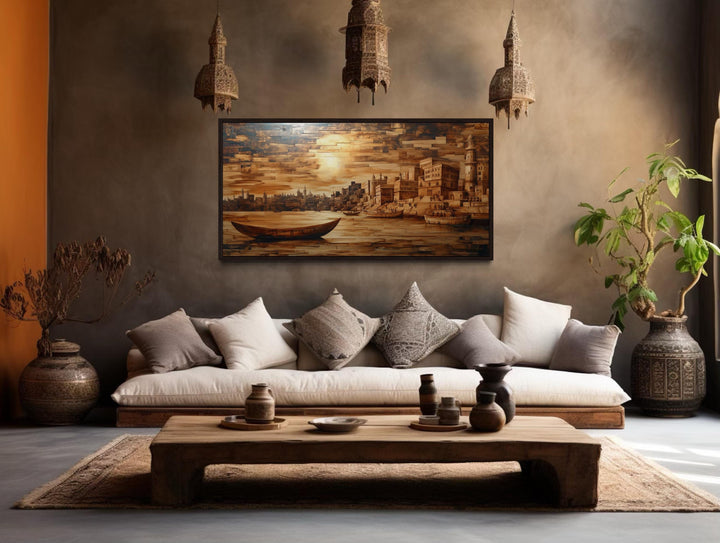 Varanasi Sunset Framed Canvas Wall Art