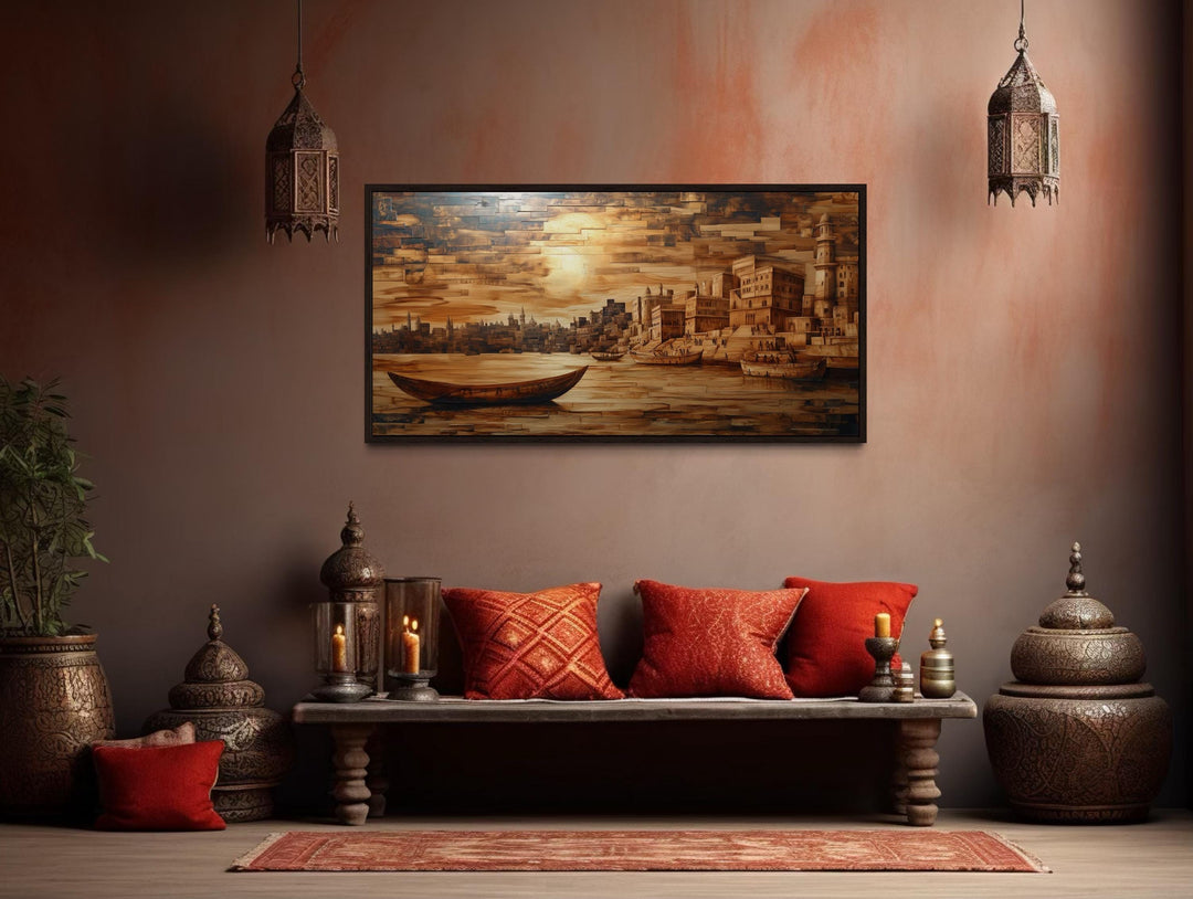 Varanasi Sunset Framed Canvas Wall Art