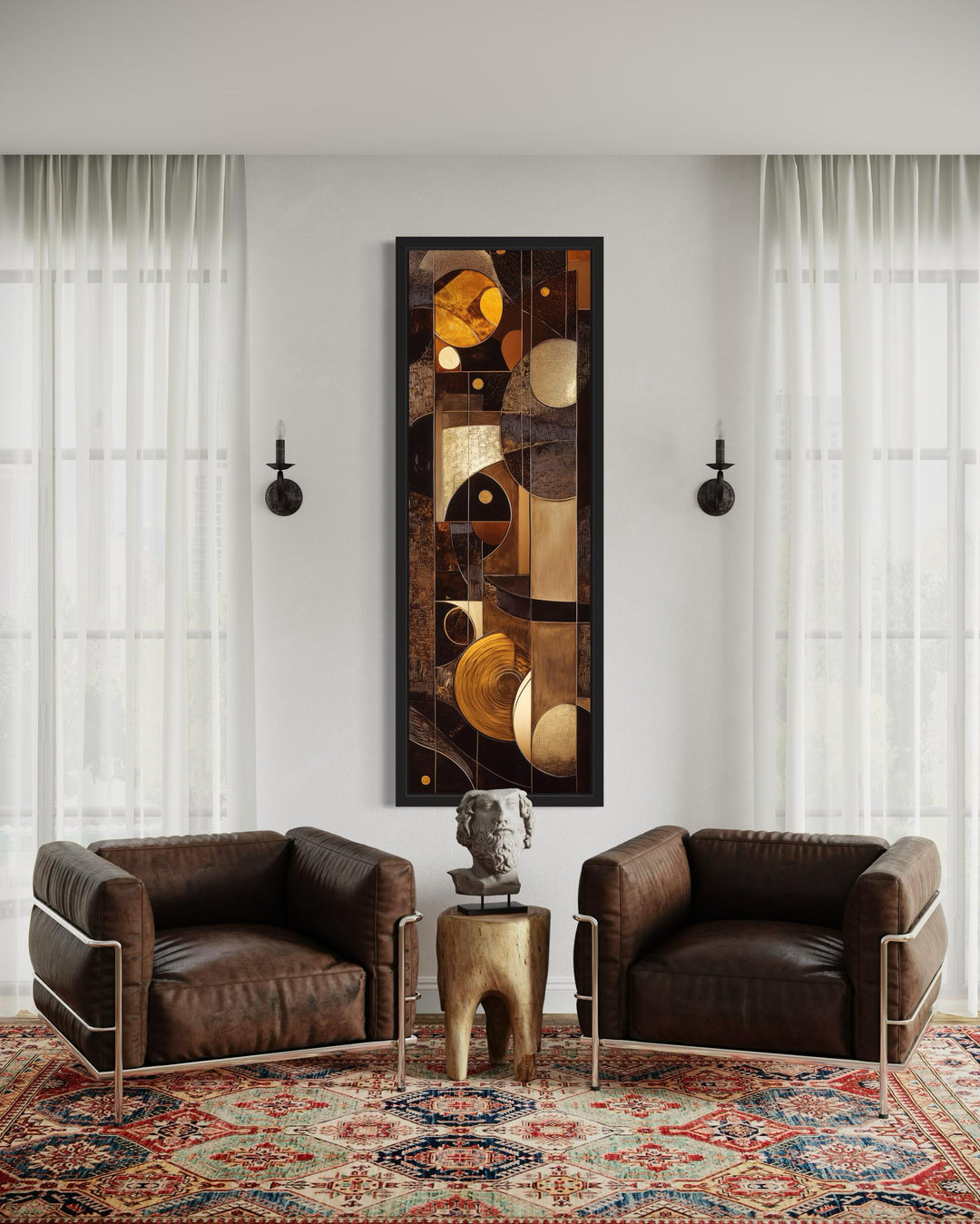 Vertical Art Deco Brown Gold Tall Narrow Canvas Wall Art