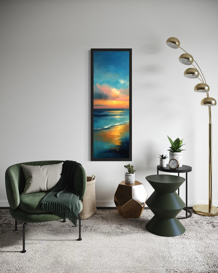 Vertical Narrow Abstract Ocean Sunset Canvas Wall Art