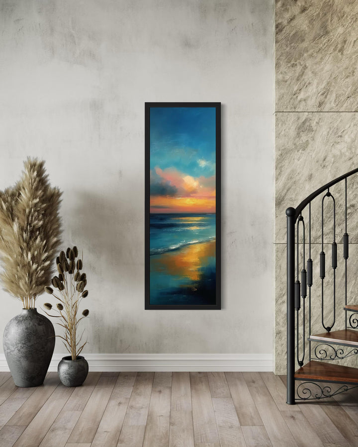 Vertical Narrow Abstract Ocean Sunset Canvas Wall Art