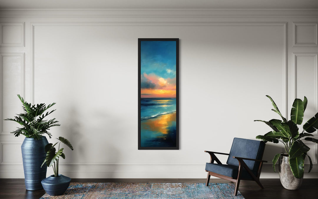 Vertical Narrow Abstract Ocean Sunset Canvas Wall Art