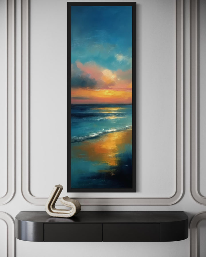 Vertical Narrow Abstract Ocean Sunset Canvas Wall Art