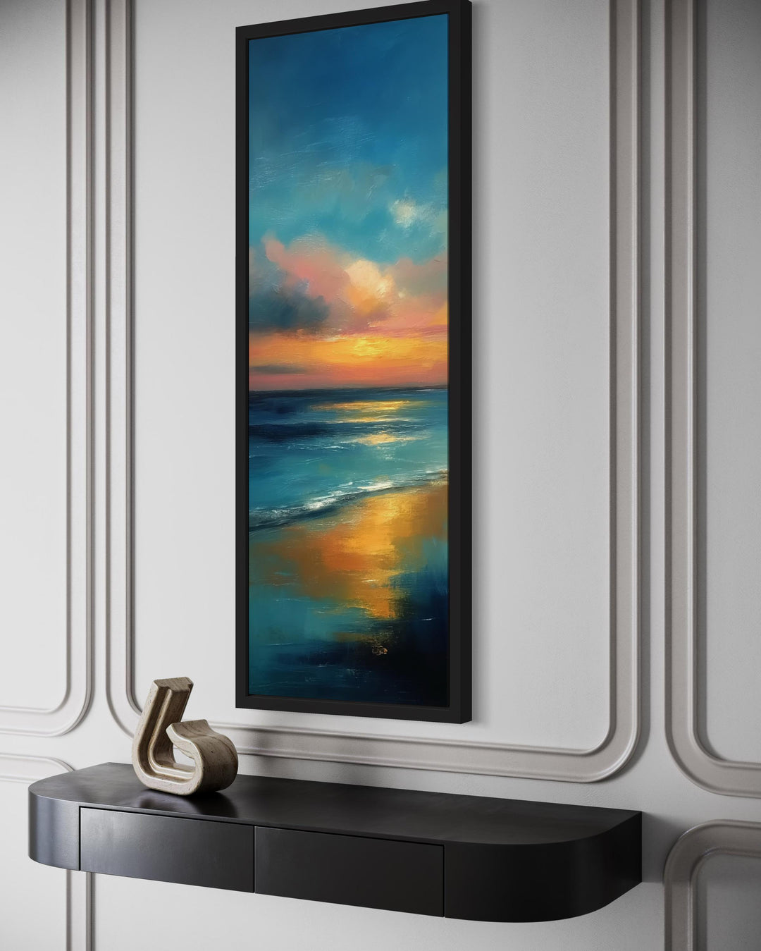 Vertical Narrow Abstract Ocean Sunset Canvas Wall Art
