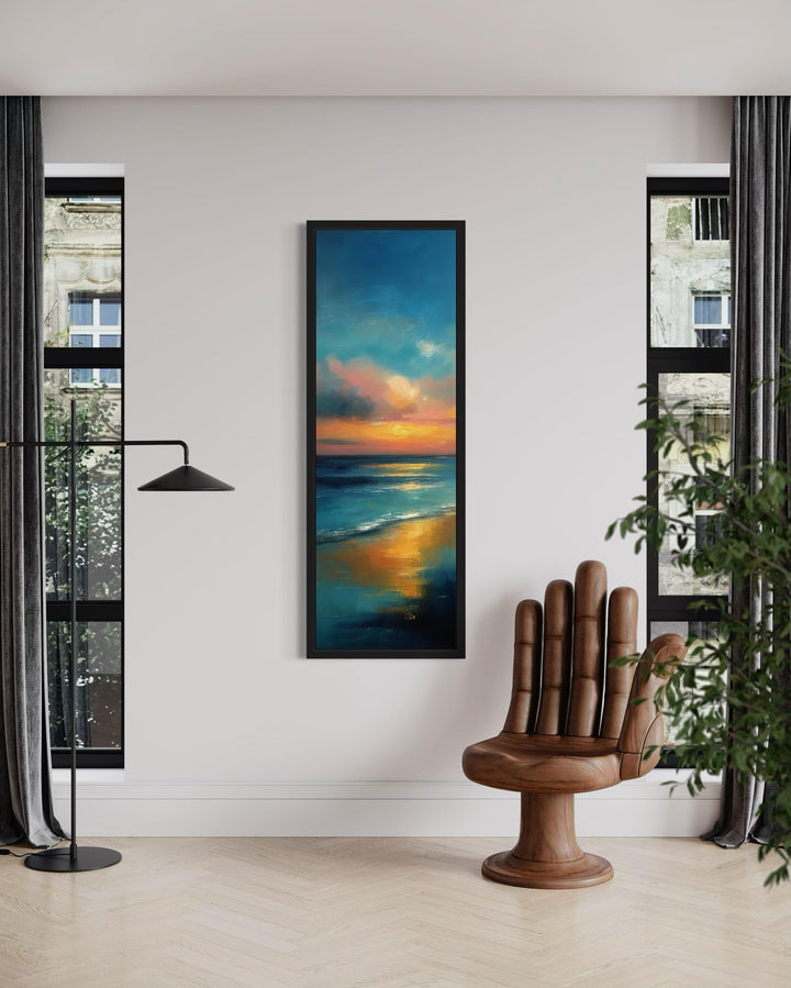 Vertical Narrow Abstract Ocean Sunset Canvas Wall Art