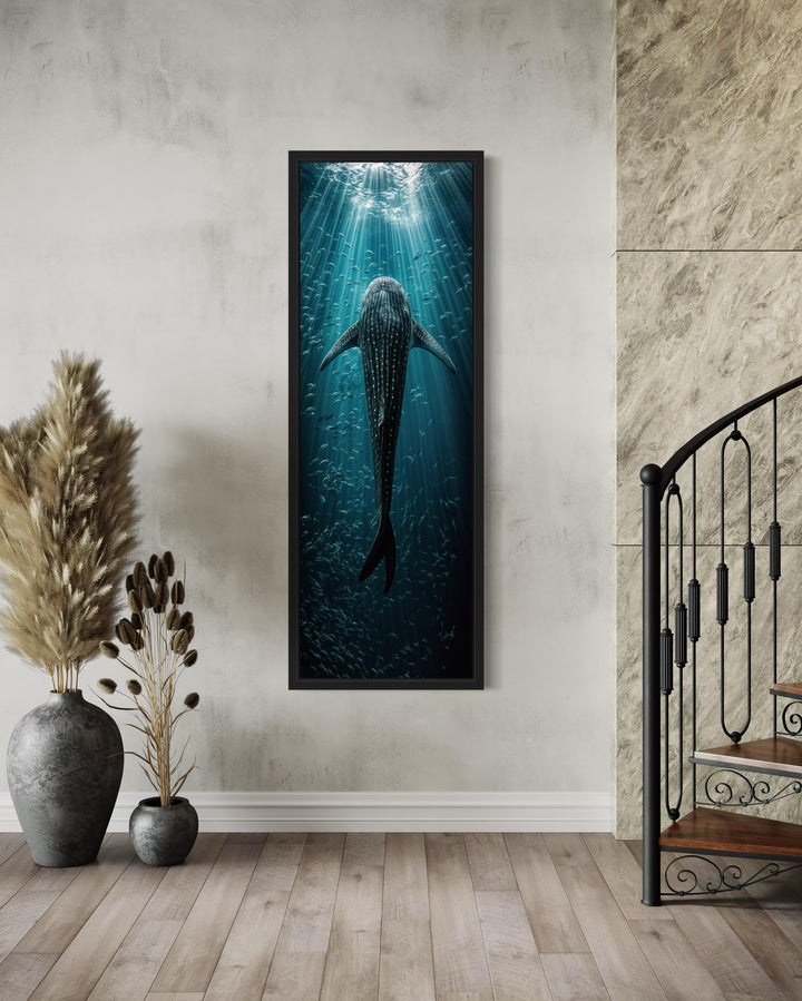 Vertical Narrow Long Narrow Whale Shark Framed Canvas Wall Art