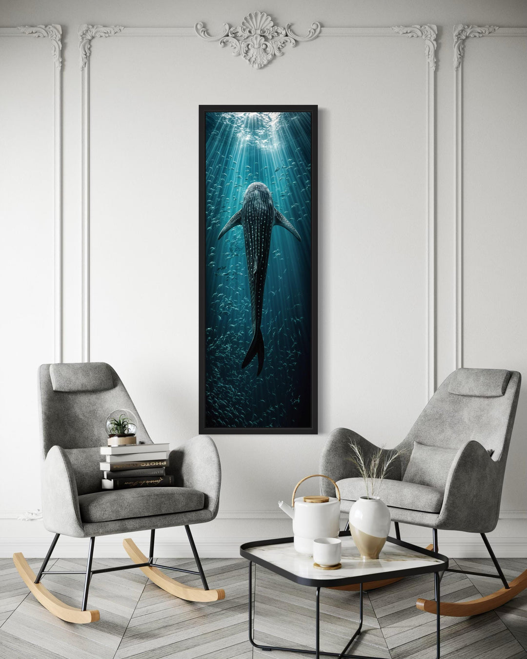 Vertical Narrow Long Narrow Whale Shark Framed Canvas Wall Art