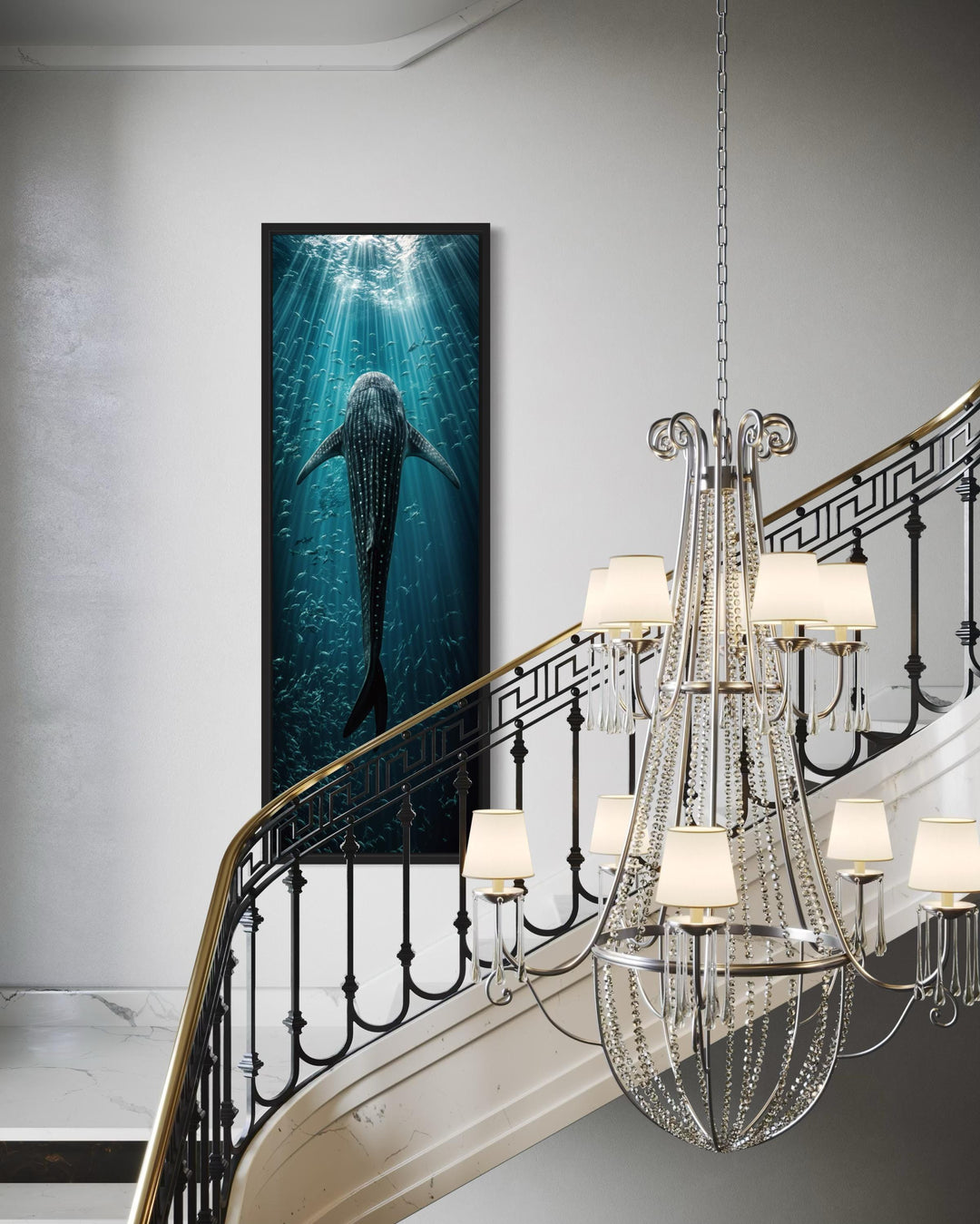 Vertical Narrow Long Narrow Whale Shark Framed Canvas Wall Art