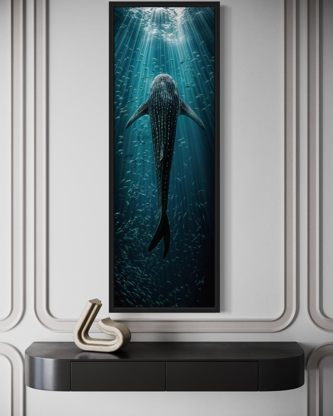 Vertical Narrow Long Narrow Whale Shark Framed Canvas Wall Art