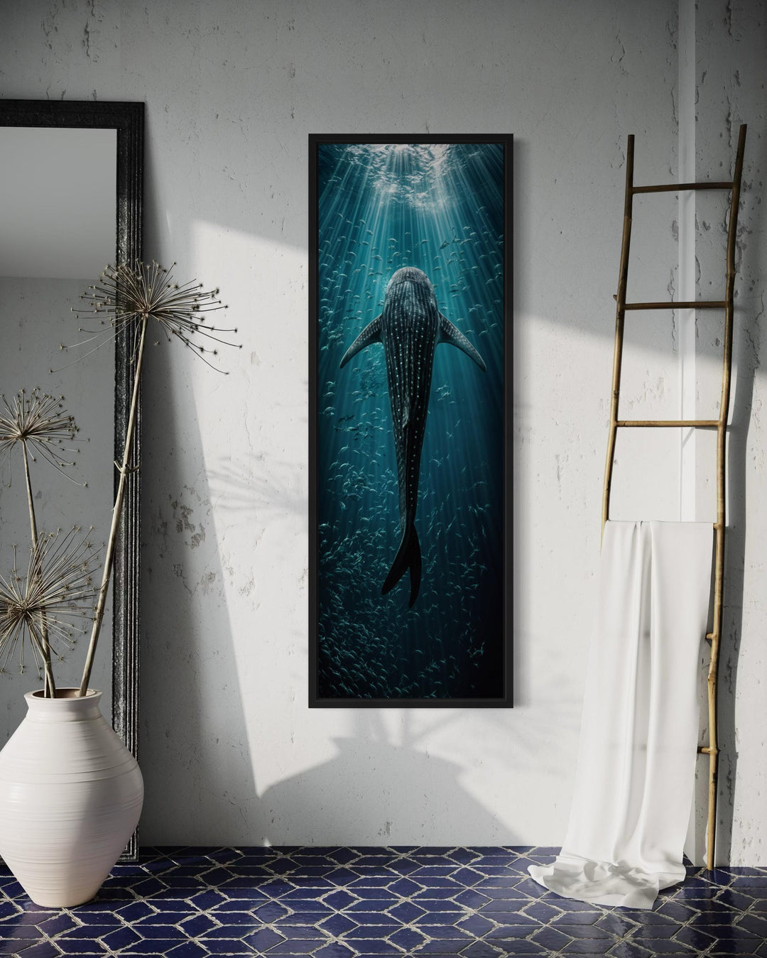 Vertical Narrow Long Narrow Whale Shark Framed Canvas Wall Art