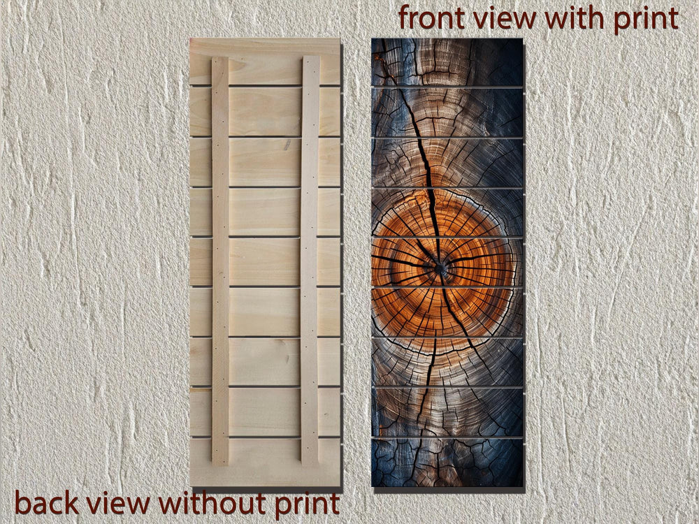 Vertical Narrow Tree Rings Real Wood Wall Art