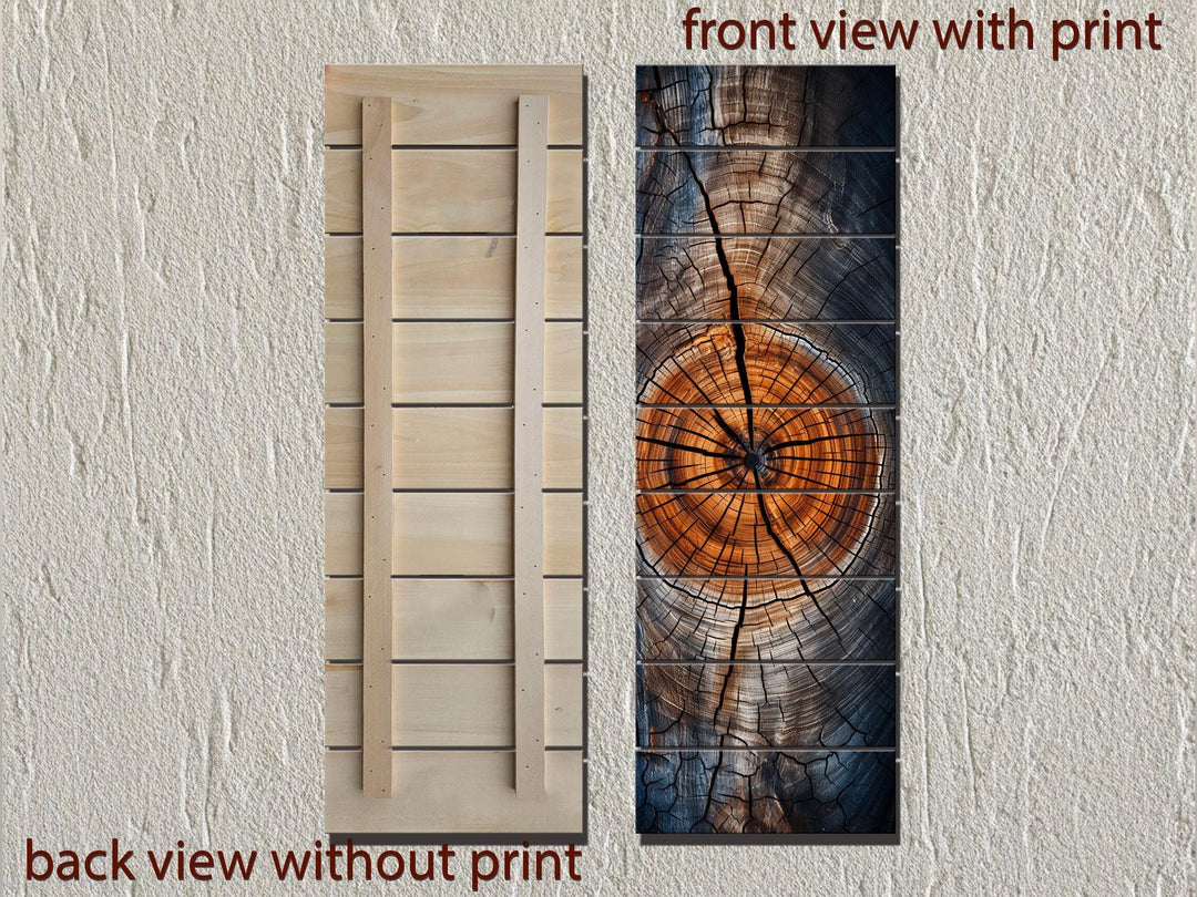 Vertical Narrow Tree Rings Real Wood Wall Art